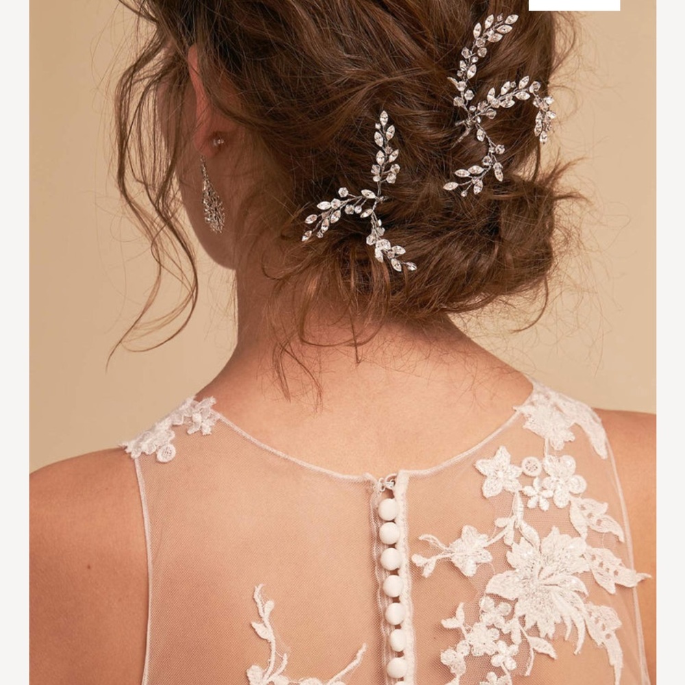 BHLDN Twigs & Honey Leaflet Small Silver Spray Crystal Hair Pins x2